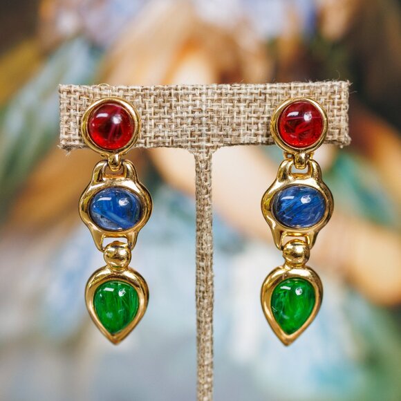 Vintage Poured Glass Cabochons Clip-on Earrings - Picture 3 of 3